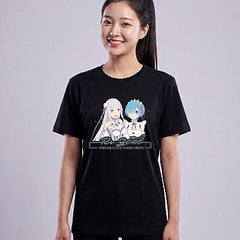 Colorful Tee — Emilia & Rem (Re:Zero) — Emilia & Rem Re:Zero — Model — Aya (with face)