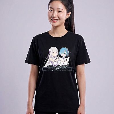 Colorful Tee — Emilia & Rem (Re:Zero) — Emilia & Rem Re:Zero — Model — Aya (with face)