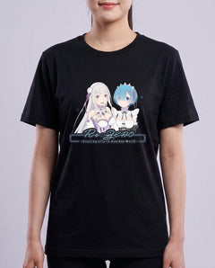 Colorful Tee — Emilia & Rem (Re:Zero) — Emilia & Rem Re:Zero — Neck-down