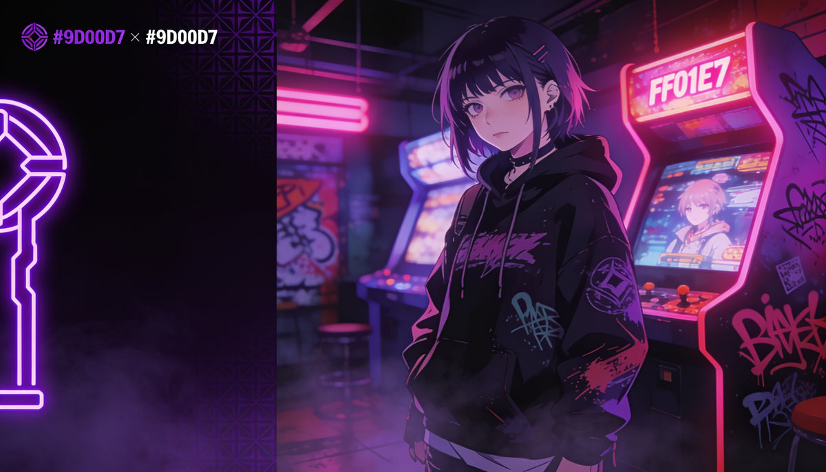 Neon purple and magenta Tokyo-arcade brand background | Funikido