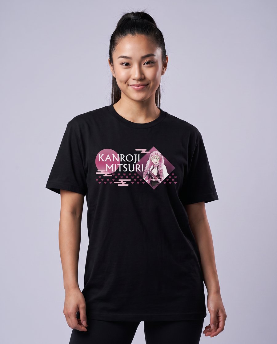 Demon Slayer Unisex Short-Sleeve T-Shirt (Black) – Mitsuri Kanroji — Mitsuri Kanroji Demon Slayer — Model hero