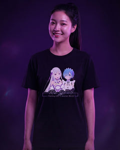 Colorful Tee — Emilia & Rem (Re:Zero) — Funikido brand visual (pending client approval)