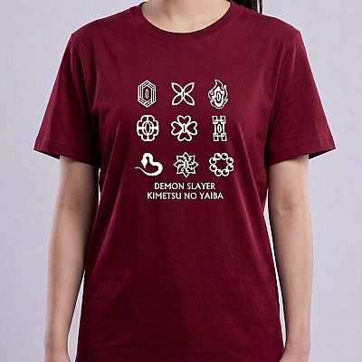 Demon Slayer Unisex Short-Sleeve T-Shirt (Maroon) – Hashira Group — Hashira Demon Slayer — Neck-down